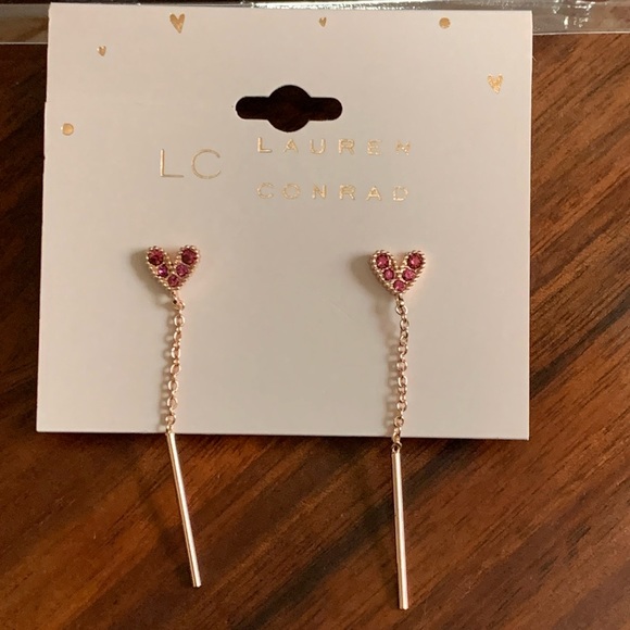 NWT Lauren Conrad rose gold tone pink rhinestone earrings - Picture 2 of 4
